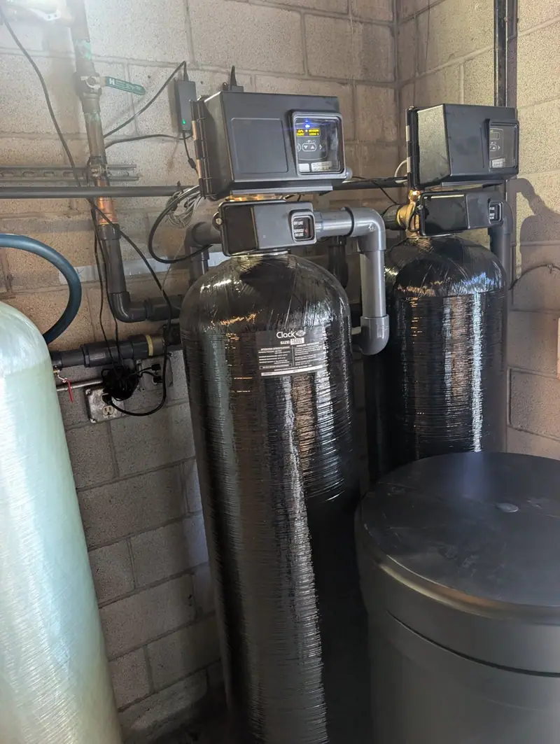 Indoor multi-tank commercial softening and filtration system