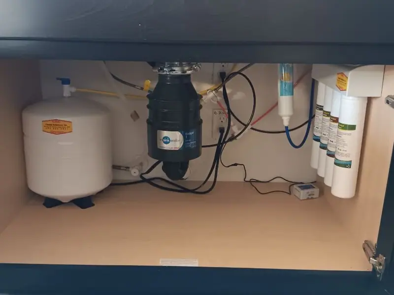 Under-sink reverse osmosis system with storage tank, Patterson area, installed by Liquid Solutions Inc